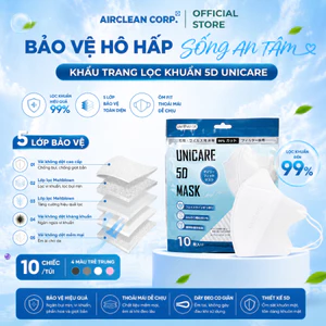 Khẩu Trang 5D UNICARE, quai thun khẩu trang y tế kháng khuẩn dày 3 lớp vải [1 Gói]