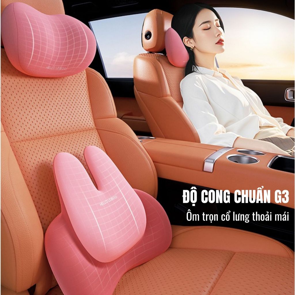 Gối Tựa Đầu & Tựa Lưng Ô Tô HELLO LEIBOO Công Thái Học Tai Thỏ Memory Foam Mềm Mại - ComfyRab