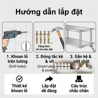 Kệ inox Cao cấp Treo tường Kệ lò vi sóng 2 tầng Có thể chịu tải 200kg Kệ để đồ nhà bếp inox