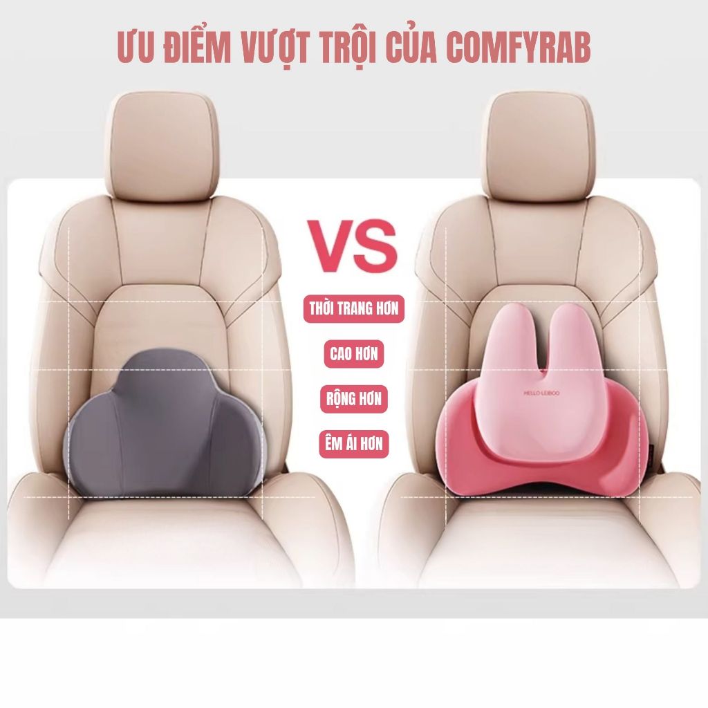 Gối Tựa Đầu & Tựa Lưng Ô Tô HELLO LEIBOO Công Thái Học Tai Thỏ Memory Foam Mềm Mại - ComfyRab