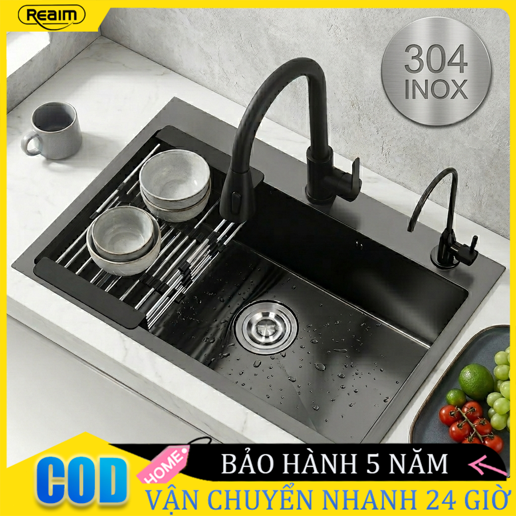 chậu rửa bát 1 hố inox 304 chính hãng cỡ lớn bồn rửa chén Nhiều kích cỡ Bảo hành 2 nă