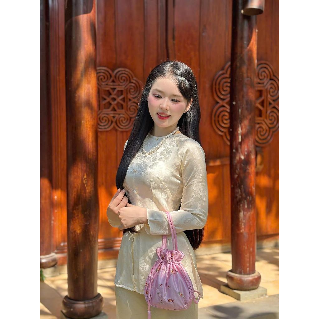 B.a191- ÁO BÀ BA GẤM TƠ TẰM KIM HOA DỆT GOLD SLIVER CAO CẤP CỔ TRÒN NÚT BỌC <QUẦN NGỌC TRAI>