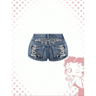 Quần short demin siêu ngắn in hoạ tiết phong cách punk y2k Abby