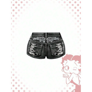 Quần short demin siêu ngắn in hoạ tiết phong cách punk y2k Abby