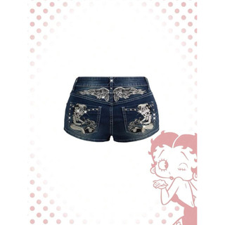 Quần short demin siêu ngắn in hoạ tiết phong cách punk y2k Abby