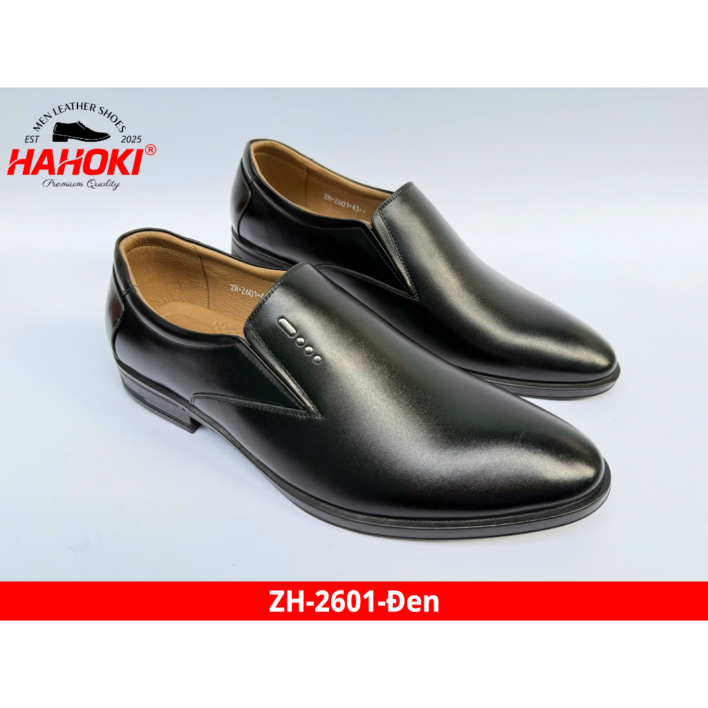 Giày Tây Nam ZH-2601 HAHOKI- Da Bò Nguyên Tấm - Đế Cao Su Đúc Nguyên Khối - Màu Đen - Size 38,39,40,41,42,43