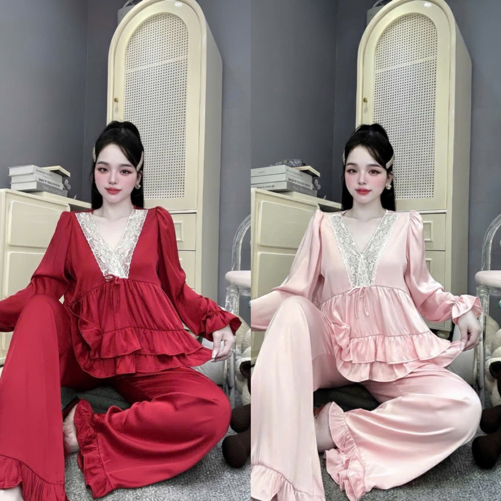 40-65k Bộ ngủ pijama tay TIỂU THƯ TRƠN mặc nhà cho nữ lụa mịn sang women