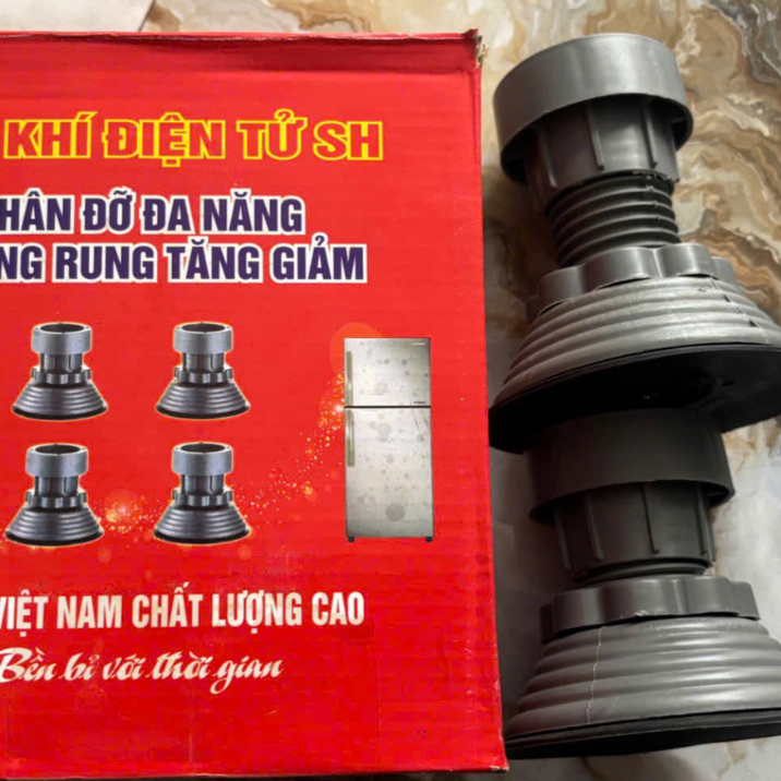 Bộ 4 chân đỡ chống rung máy giặt, tủ lạnh tăng giảm chiều cao đế cao su chống trơn trượt