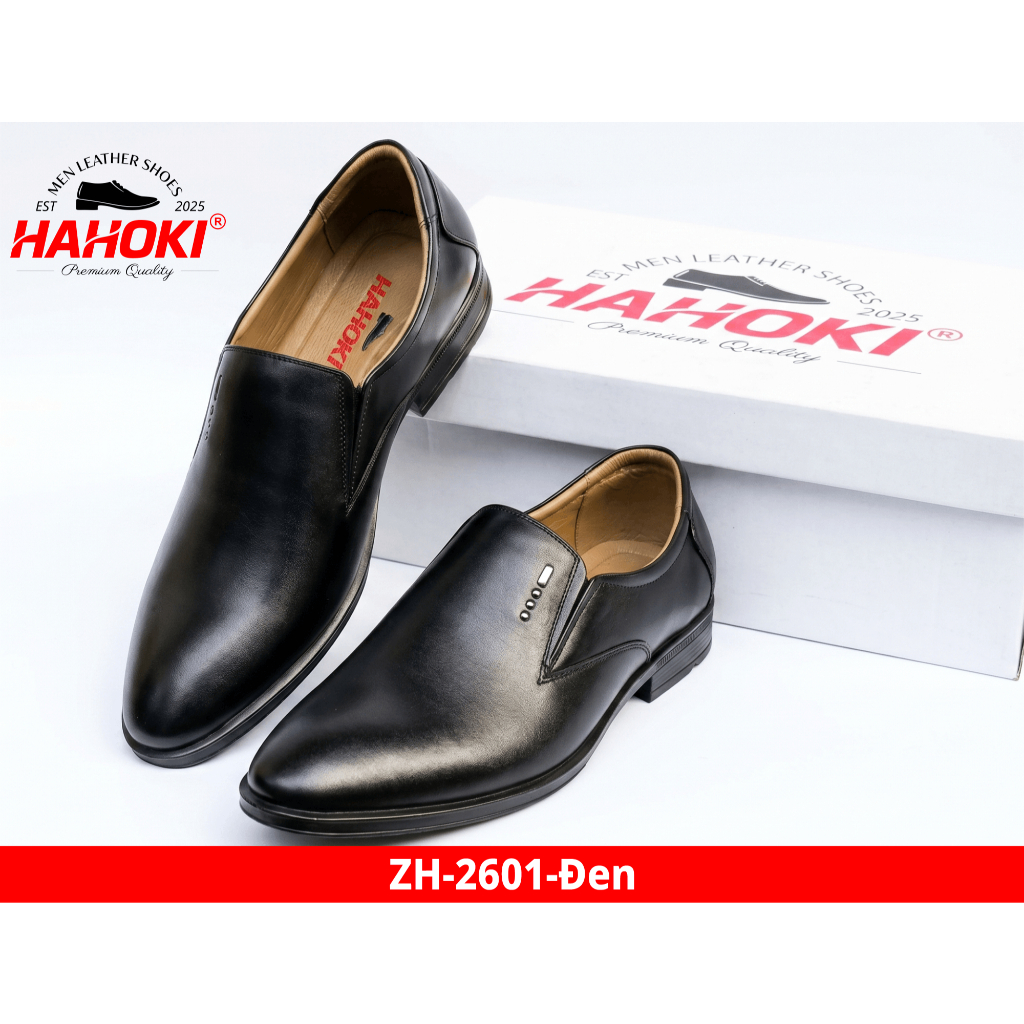 Giày Tây Nam ZH-2601 HAHOKI- Da Bò Nguyên Tấm - Đế Cao Su Đúc Nguyên Khối - Màu Đen - Size 38,39,40,41,42,43