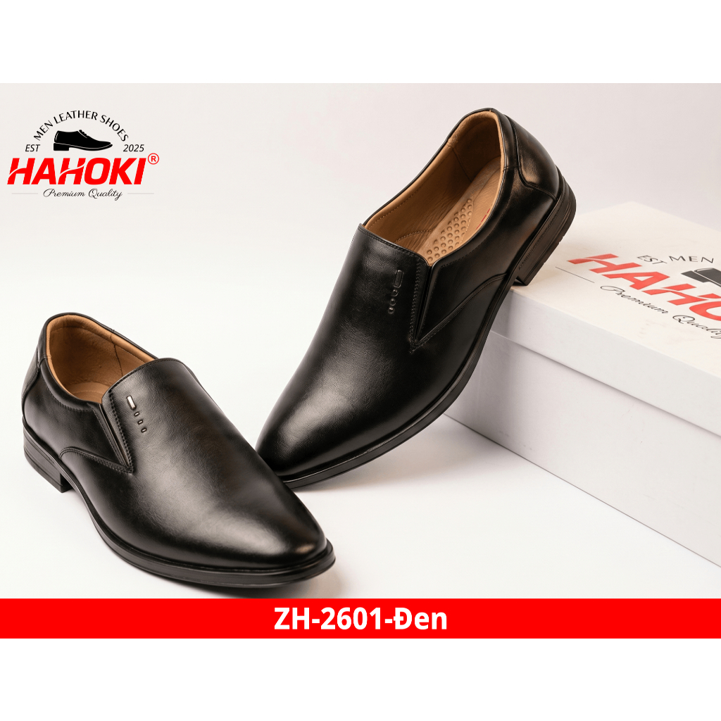 Giày Tây Nam ZH-2601 HAHOKI- Da Bò Nguyên Tấm - Đế Cao Su Đúc Nguyên Khối - Màu Đen - Size 38,39,40,41,42,43