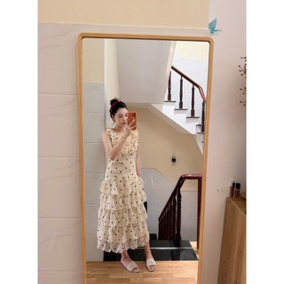 Váy hai dây tầng chấm bi chất voan tơ mềm mịn