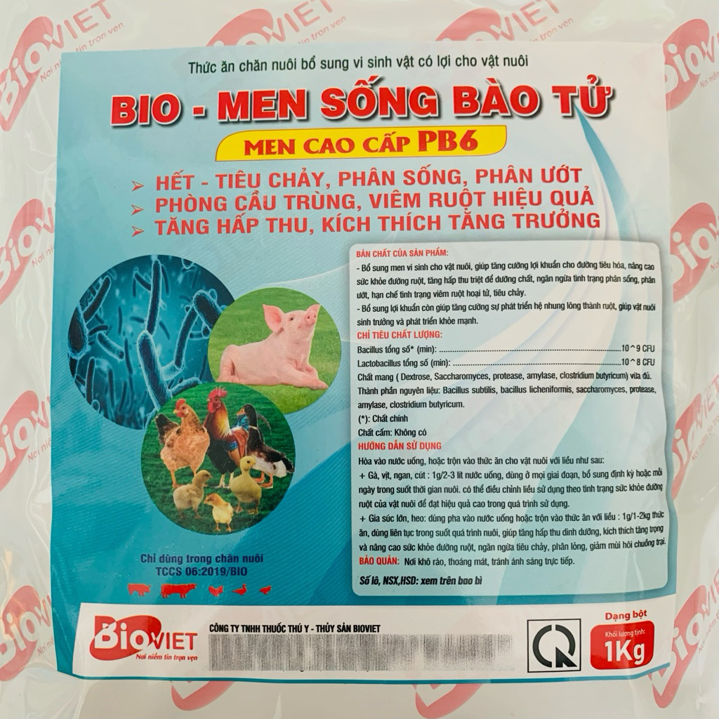 Bio - Men Sống Bào Tử Men Cao Cấp PB6 1Kg (5Tr1) Hỗ Trợ Tiêu Hoá, Tăng Hấp Thu Cho Gà, Vịt, Heo