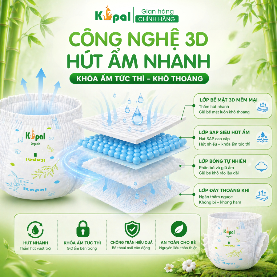 Combo 2 Tã Quần K-pal Q-m44 Size M 88 Miếng Cao Cấp Kháng Khuẩn Siêu Thấm Hút Thoáng Khí Chống Hăm