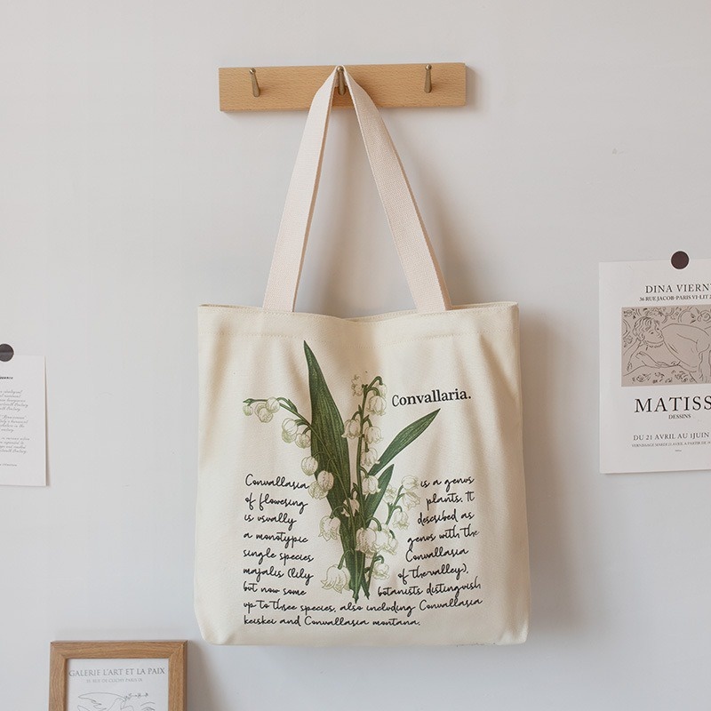 Túi vải đeo vai họa tiết hoa xinh xắn - túi tote canvas có khóa kéo thời trang dễ thương tota0313