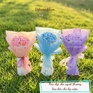 Set DIY 50 bông Làm Bó Hoa Cúc Mini Kẽm Nhung Handmade [Velours.bloom] - Đầy Đủ Phụ Kiện (Kèm Video Hướng Dẫn)