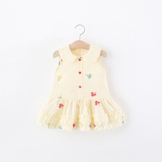 Váy bé gái sát nách 9th-4 tuổi vải thô cotton thêu hoa mềm thoáng mát mùa hè D1305 Bí Ngô Nhỏ