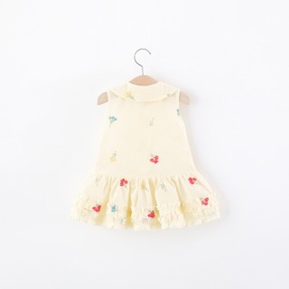 Váy bé gái sát nách 9th-4 tuổi vải thô cotton thêu hoa mềm thoáng mát mùa hè D1305 Bí Ngô Nhỏ