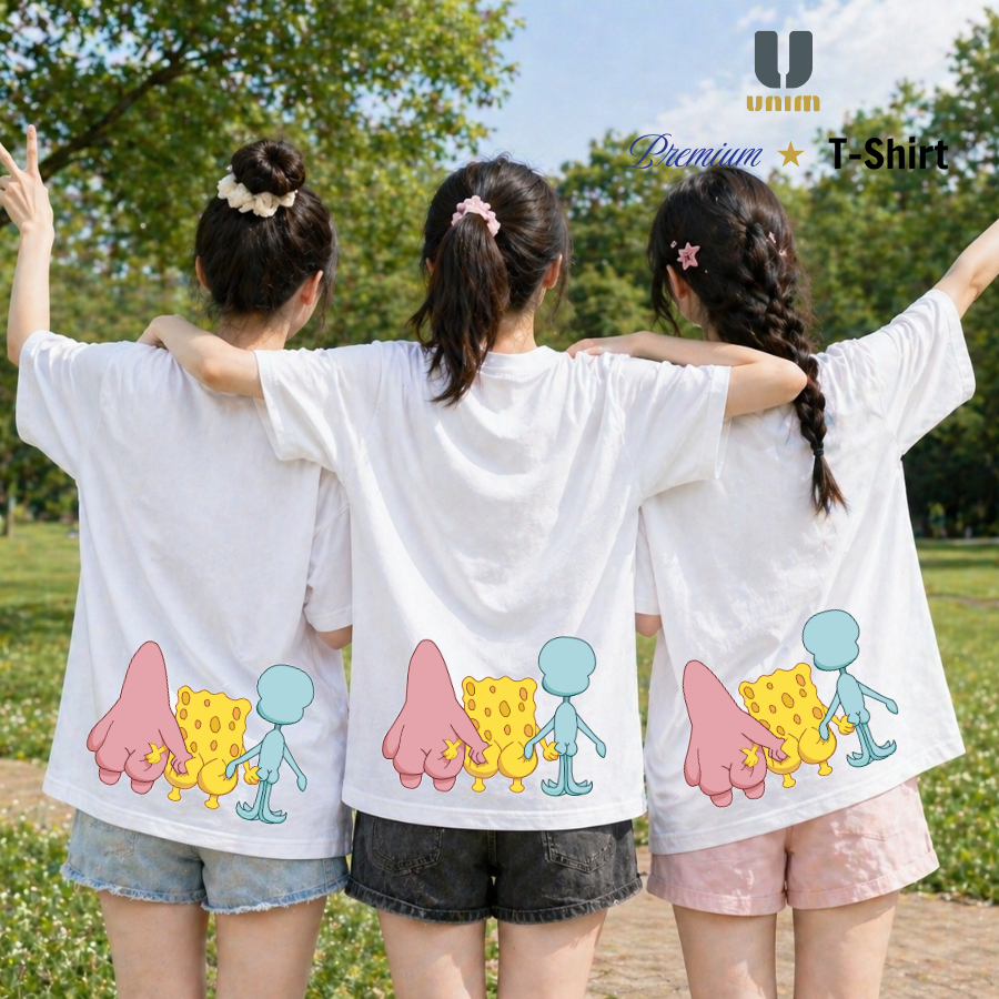 [ Vải 250 GSM ] Áo Thun Spongebob Squarepants Bóp Mông Tình Bạn Áo Thun Đôi Nhóm Bạn Thân Chất Liệu 100% Cotton Cao Cấp