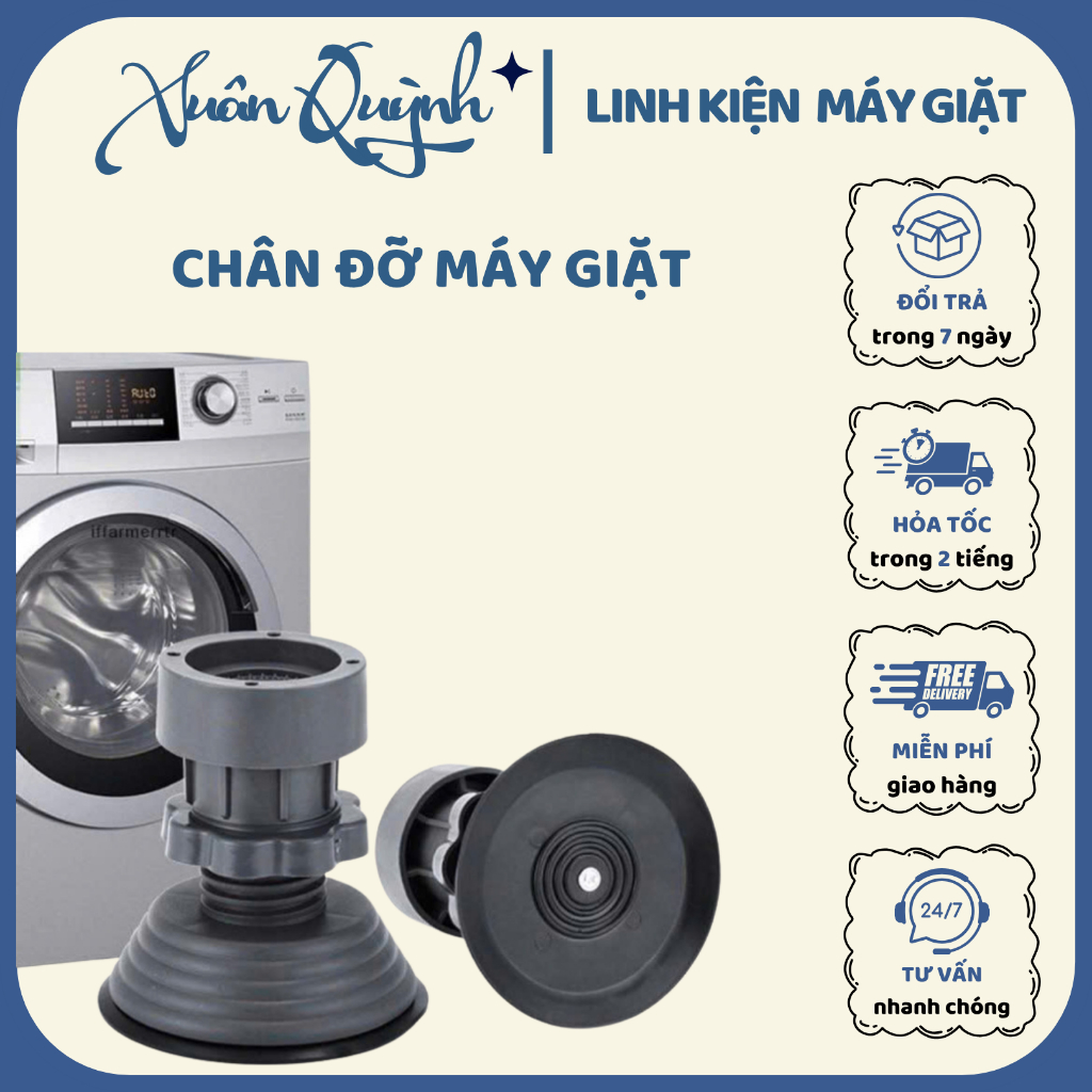 Bộ 4 chân đỡ chống rung máy giặt, tủ lạnh tăng giảm chiều cao đế cao su chống trơn trượt