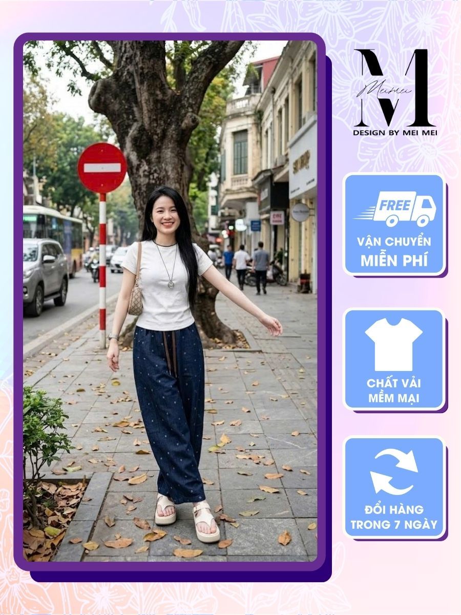 áo thun rộng trắng quần dạo phố