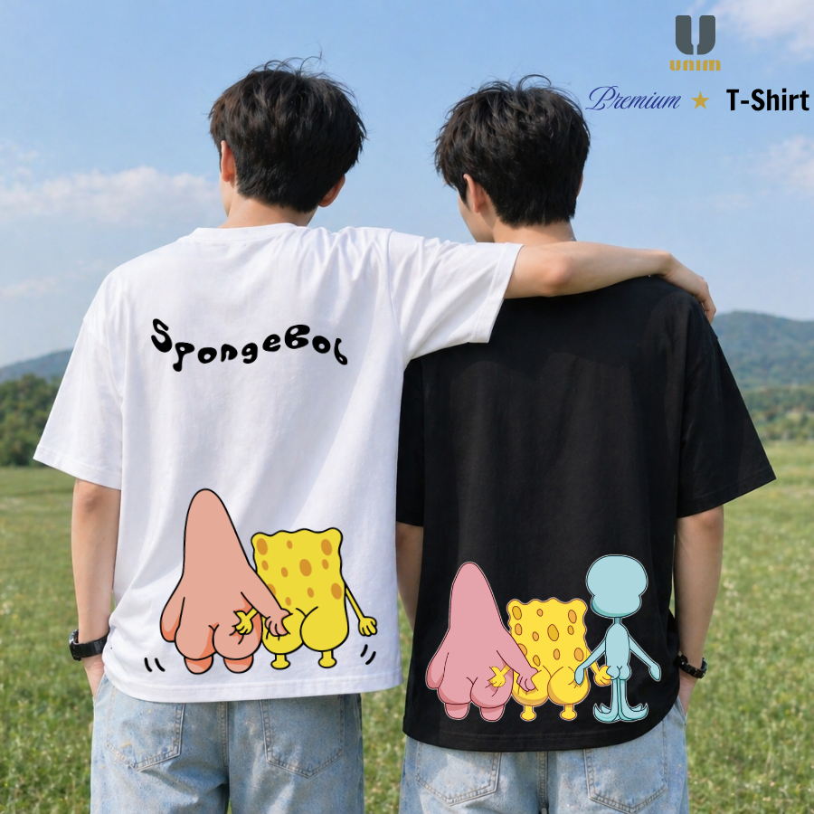 [ Vải 250 GSM ] Áo Thun Spongebob Squarepants Bóp Mông Tình Bạn Áo Thun Đôi Nhóm Bạn Thân Chất Liệu 100% Cotton Cao Cấp