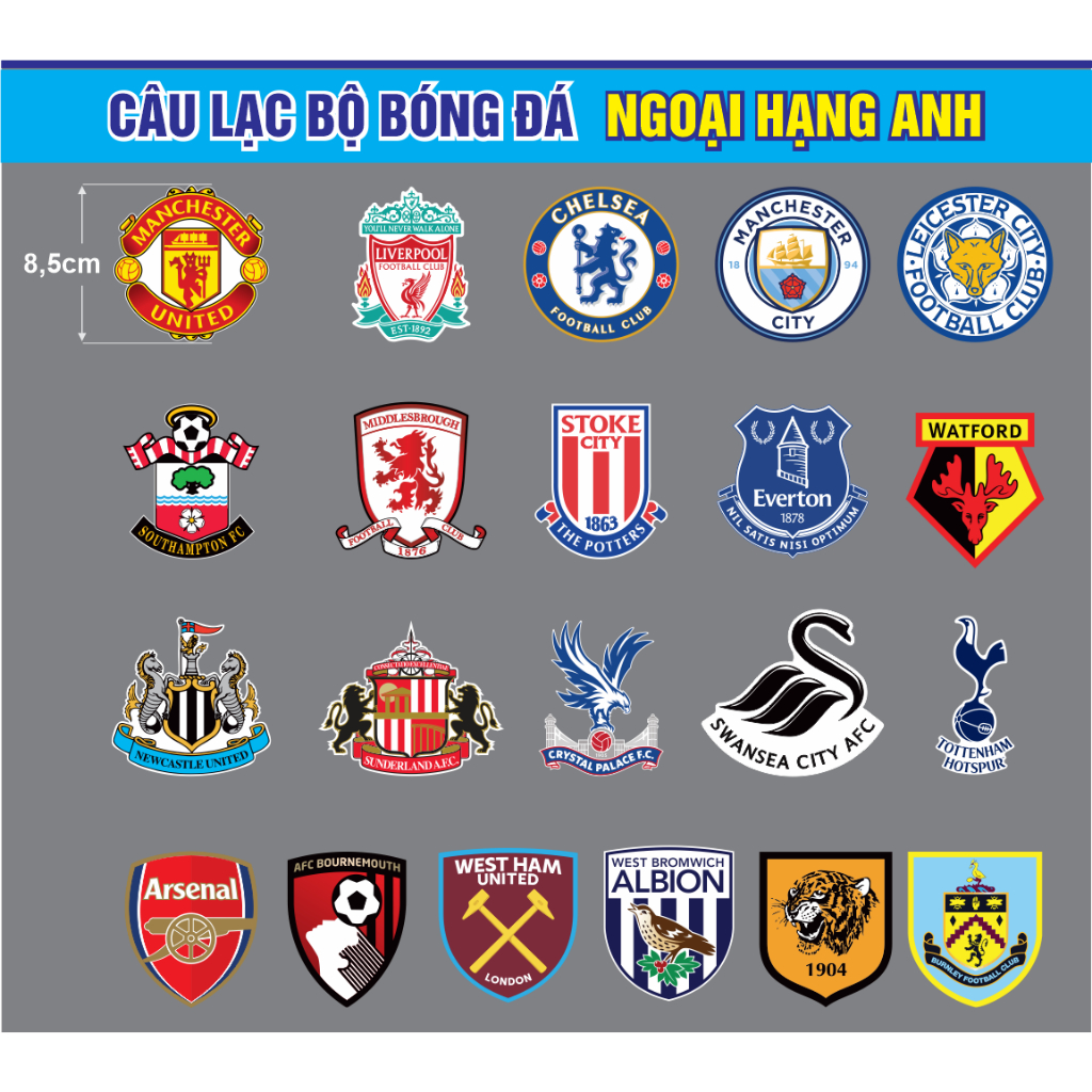 1 TEM LOGO CÂU LẠC BỘ BÓNG ĐÁ NGOẠI HẠNG ANH PREMIER LEAGUE LIVERPOOL MU MAN CITY CHELSEA ARSENAL. Sticker Chống nước