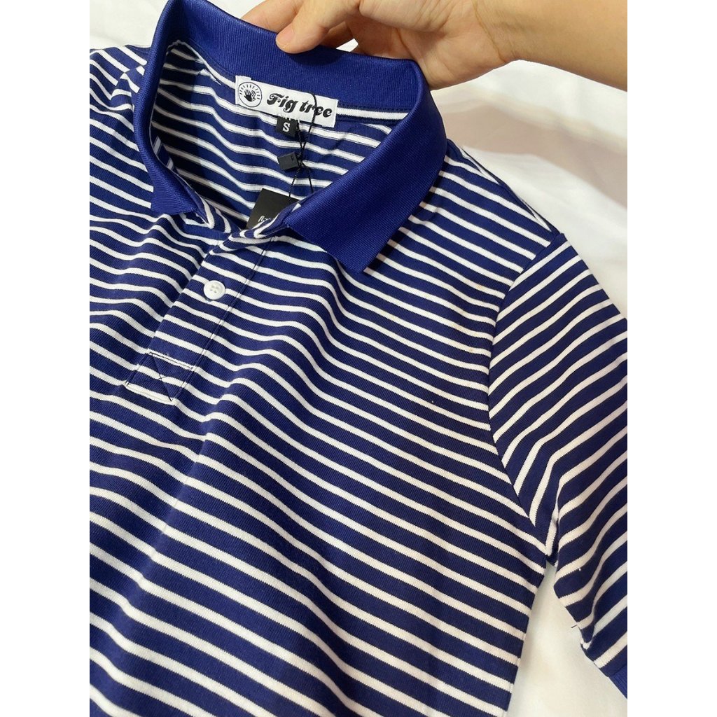 Áo Thun Polo Sọc Fig Tree Thun, Áo Thun Nam Có Cổ Chất Cotton mềm mịn, Thoáng Mát