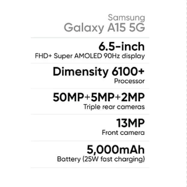 Samsung Galaxy A15 5G (6GB + 128GB) | Màn Hình 6.5" Super AMOLED | Camera 50MP | Bảo Hành Chính Hãng Samsung Việt Nam