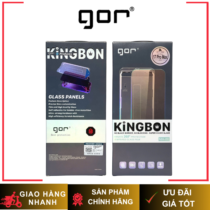Cường Lực GOR MA86 100% Không Lẹm Viền Chống Nhìn Trộm 360° Không Viền Có Khung Chính Hãng cho iP 14/ 15/ 16/ 17 Series