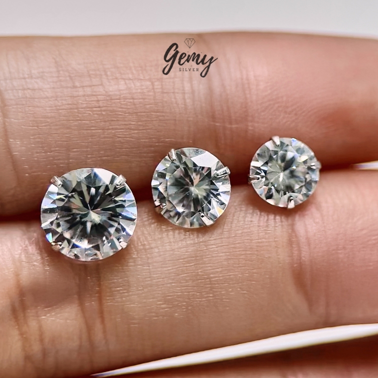 Khuyên tai bạc 925 hoa tai nụ đá nhiều size basic đeo hàng ngày  K129 (1 chiếc) | GEMY SILVER