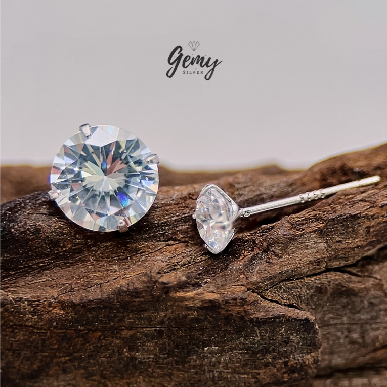 Khuyên tai bạc 925 hoa tai nụ đá nhiều size basic đeo hàng ngày  K129 (1 chiếc) | GEMY SILVER