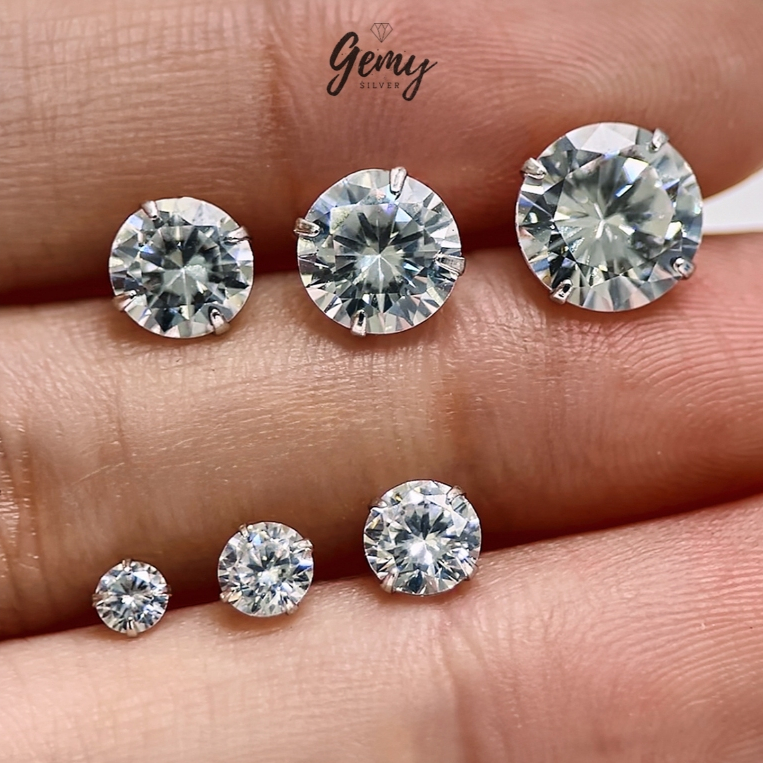 Khuyên tai bạc 925 hoa tai nụ đá nhiều size basic đeo hàng ngày  K129 (1 chiếc) | GEMY SILVER