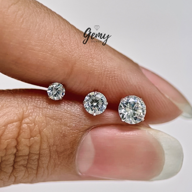 Khuyên tai bạc 925 hoa tai nụ đá nhiều size basic đeo hàng ngày  K129 (1 chiếc) | GEMY SILVER