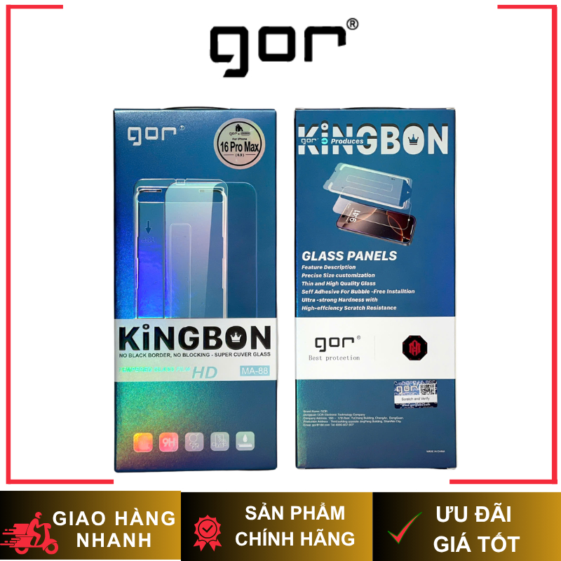 Cường Lực GOR MA88 Trong Suốt Không Viền Đen 100% Không Lẹm Viền Có Khung Chính Hãng cho iP 14| 15| 16| 17 Series