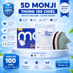 Khẩu Trang 5D MONJI - Thùng 100 Chiếc Khẩu Trang 3 Lớp Kháng Khuẩn