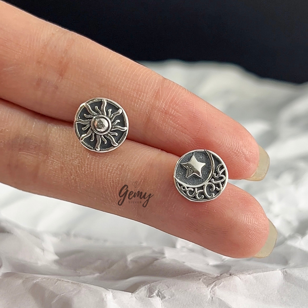 Khuyên tai thanh thẳng nam bạc thái Moon Sun họa tiết basic nổi bật (1 chiếc) KN140 | GEMY SILVER