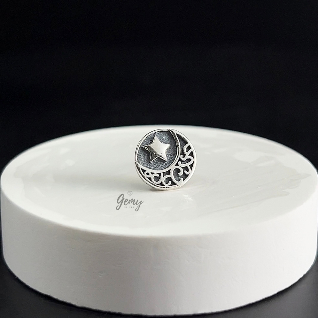 Khuyên tai thanh thẳng nam bạc thái Moon Sun họa tiết basic nổi bật (1 chiếc) KN140 | GEMY SILVER