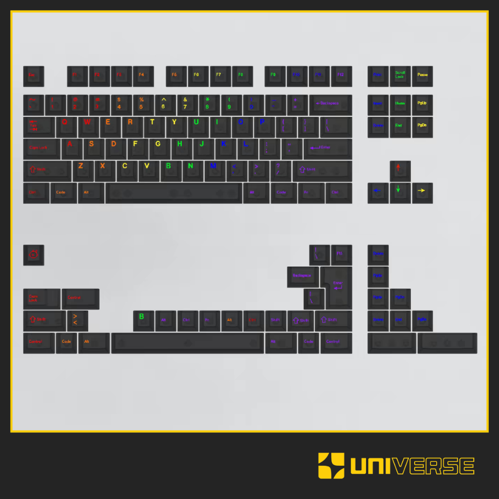 Keycap Aifei Midnight Rainbow Xuyên Led ABS In UV Profile Cherry Alice 122 Nút Keycap Trong Suốt Đen Sương Mờ Universe | BigBuy360 - bigbuy360.vn