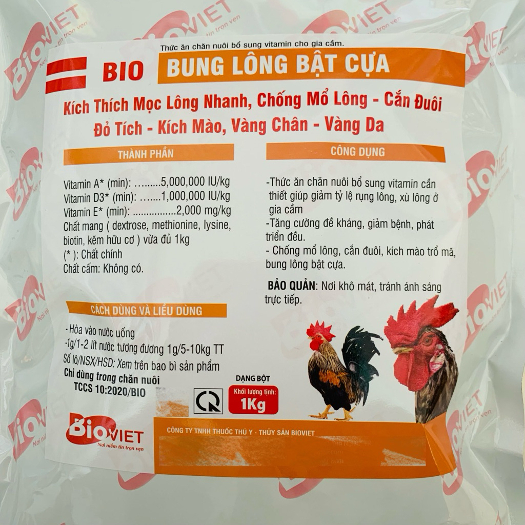 Bio Bung Lông Bật Cựa 1Kg (10tr1) Hỗ Trợ Kích Thích Mọc Lông Nhanh, Chống Mổ Lông, Cắn đuôi, Đỏ Tích Kích Mào