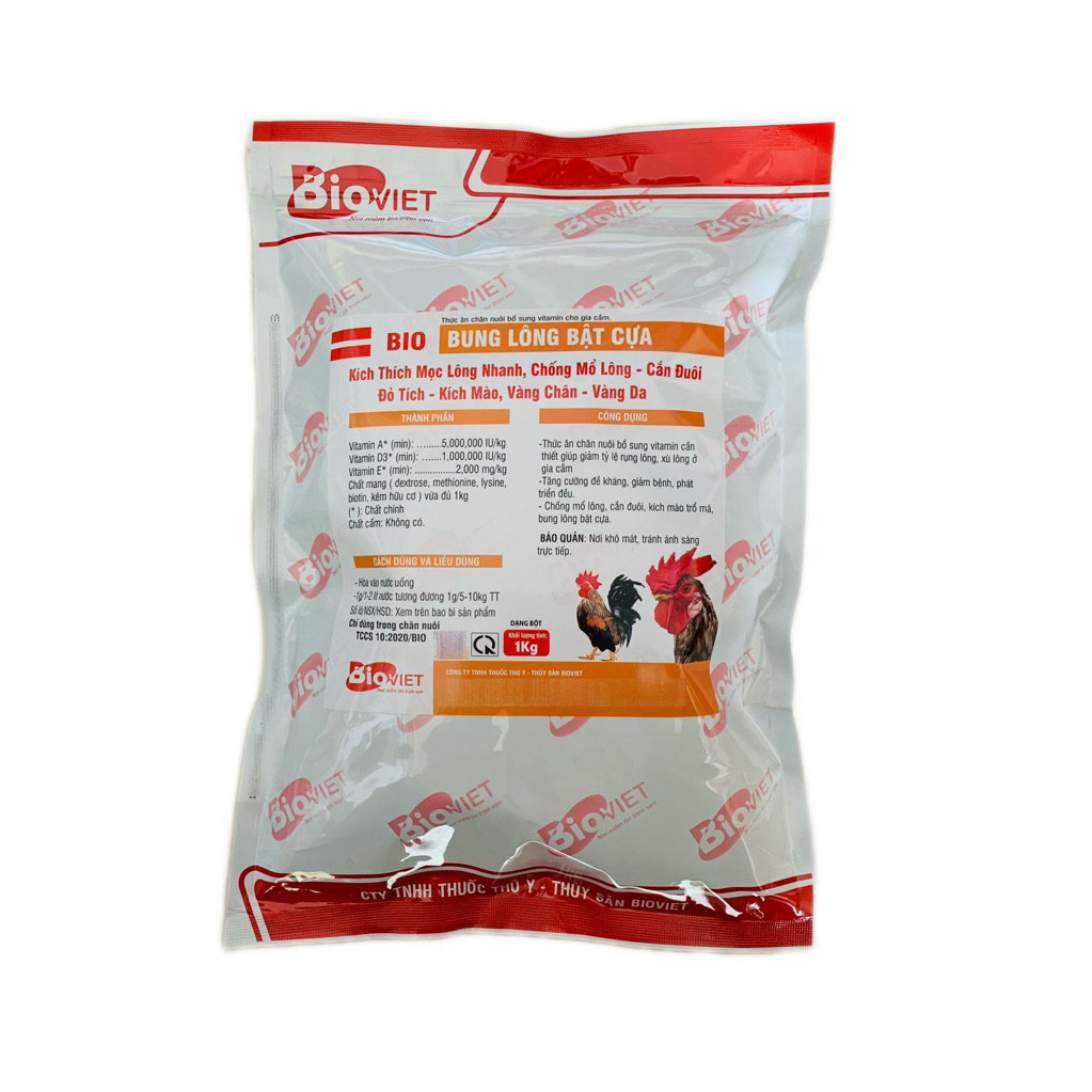Bio Bung Lông Bật Cựa 1Kg (10tr1) Hỗ Trợ Kích Thích Mọc Lông Nhanh, Chống Mổ Lông, Cắn đuôi, Đỏ Tích Kích Mào