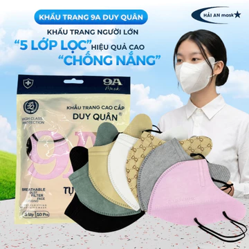 Combo 100 Khẩu Trang 9A Duy Quân 5 Lớp Than Hoạt Tính, Khẩu Trang 9A Chống Bụi Mịn Lọc Khuẩn 95% Chống Tia UV Ôm Sát Mặt