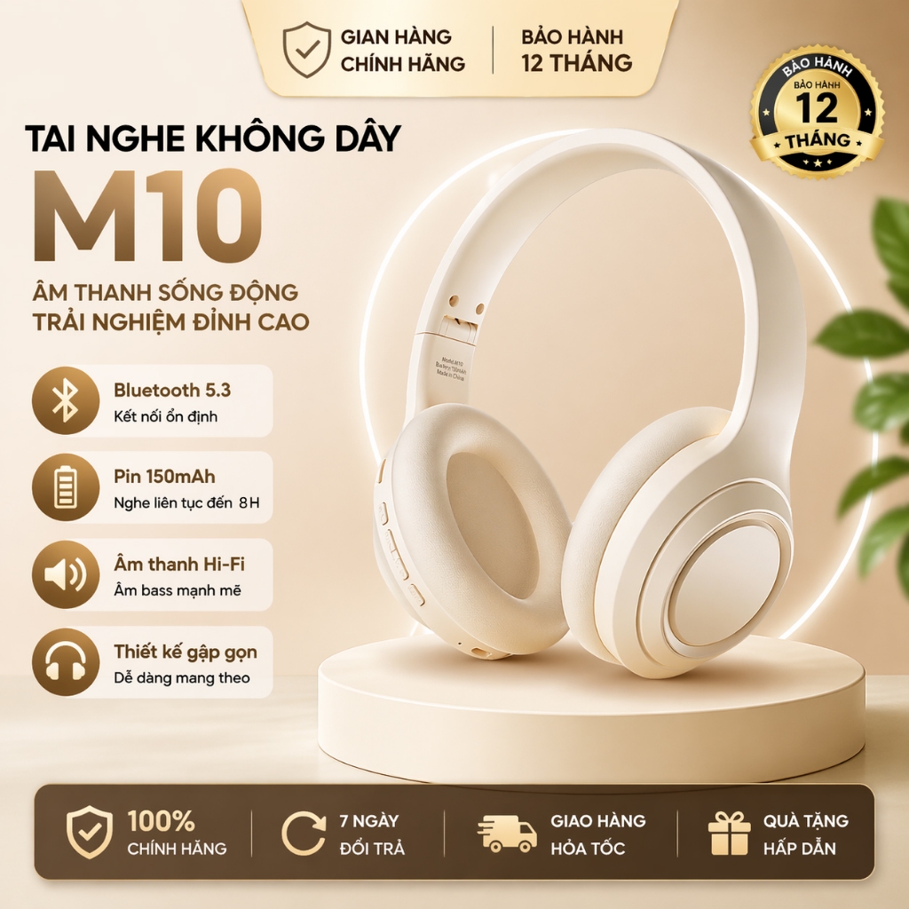 Tai Nghe Chụp Tai M10 Nghe Nhạc Đàm Thoại Chơi Game Pin Trâu Thiết Kế Thời Trang Thể Thao ,tai nghe ko dây | BigBuy360 - bigbuy360.vn