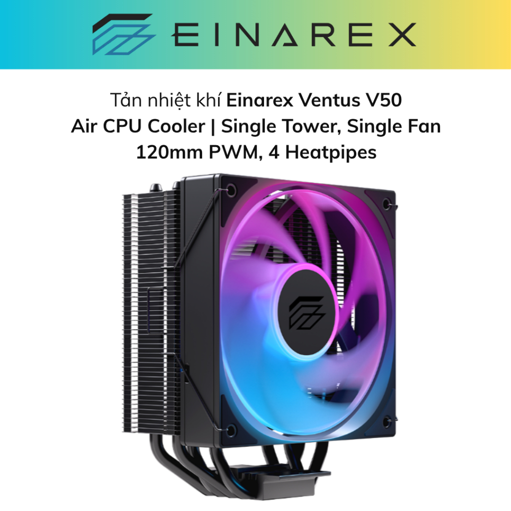EINAREX VENTUS V50 Black ARGB - Tản Nhiệt Khí CPU 120mm, 4 Heatpipe ...