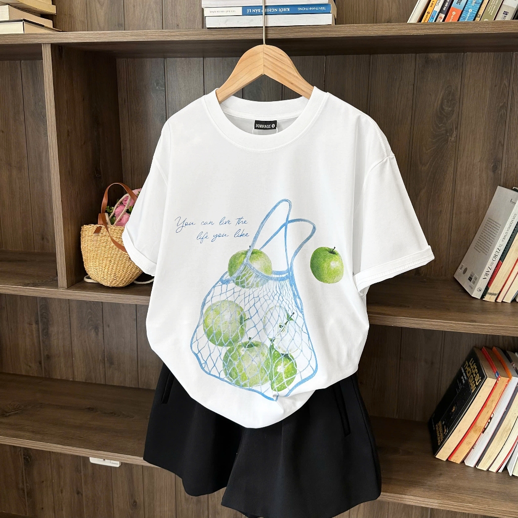 Áo Thun Trắng Táo Xanh Sang Trọng, Chất Cotton Mềm Mịn, Có Kèm Hình Thật.