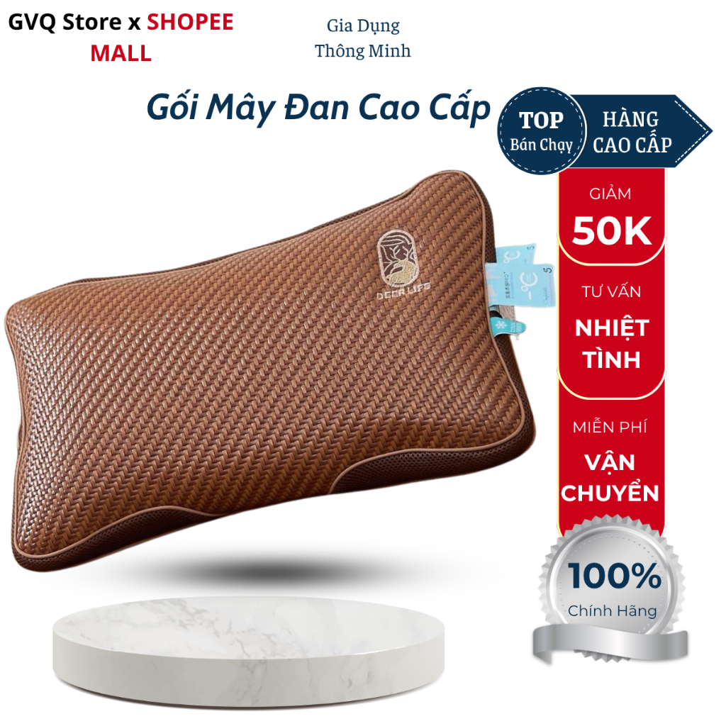 Gối Mây Đan Cao Cấp GVQ Store Kèm Ruột Gối Thiết Kế Xen Kẽ Tạo Lỗ Thoáng Mát Giúp Giấc Ngủ Ngon Hơn