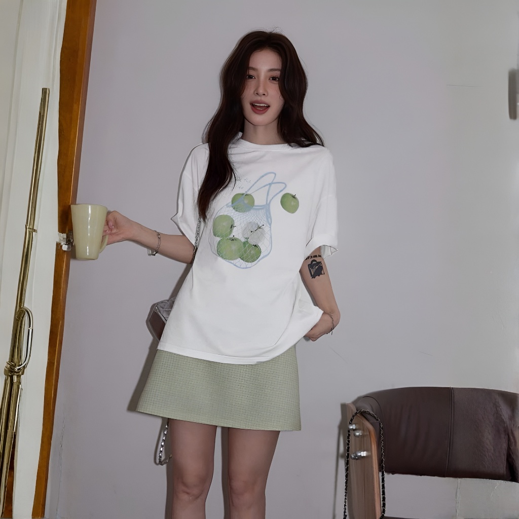 Áo Thun Trắng Táo Xanh Sang Trọng, Chất Cotton Mềm Mịn, Có Kèm Hình Thật.