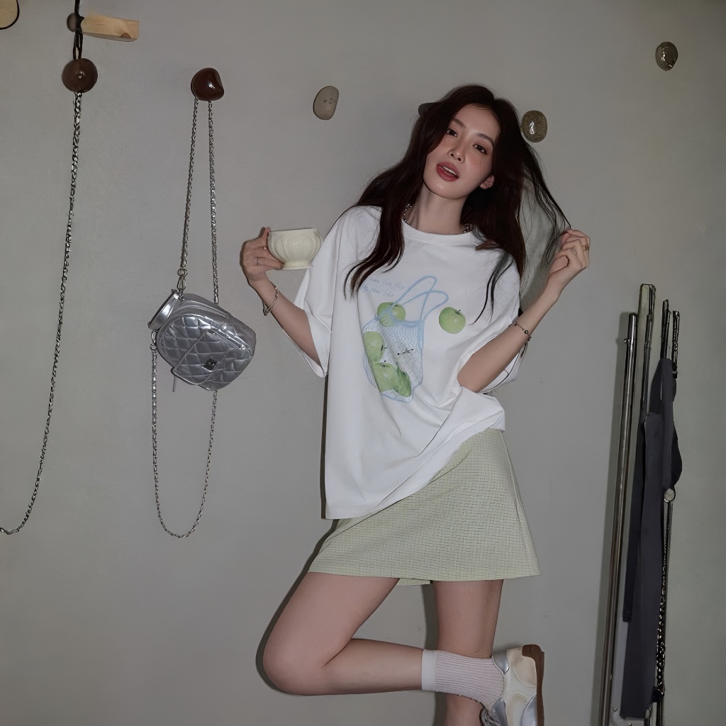 Áo Thun Trắng Táo Xanh Sang Trọng, Chất Cotton Mềm Mịn, Có Kèm Hình Thật.