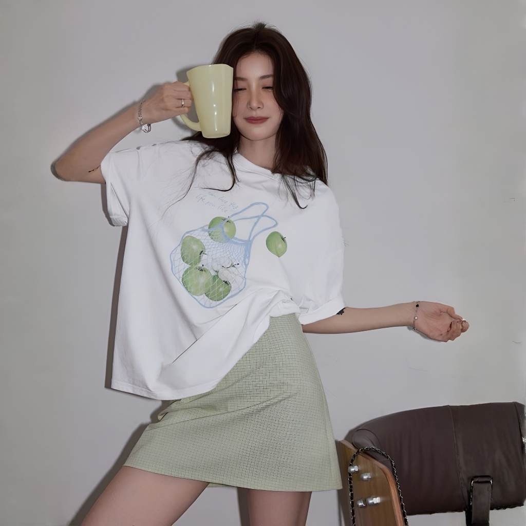 Áo Thun Trắng Táo Xanh Sang Trọng, Chất Cotton Mềm Mịn, Có Kèm Hình Thật.
