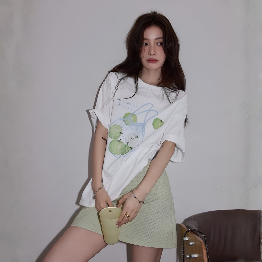Áo Thun Trắng Táo Xanh Sang Trọng, Chất Cotton Mềm Mịn, Có Kèm Hình Thật.