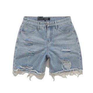 Quần Short Bò Rách Unisex Màu Xanh Nhạt Form Suông Rách Gối Cao Cấp Phong Cách Trẻ TRung Trendy